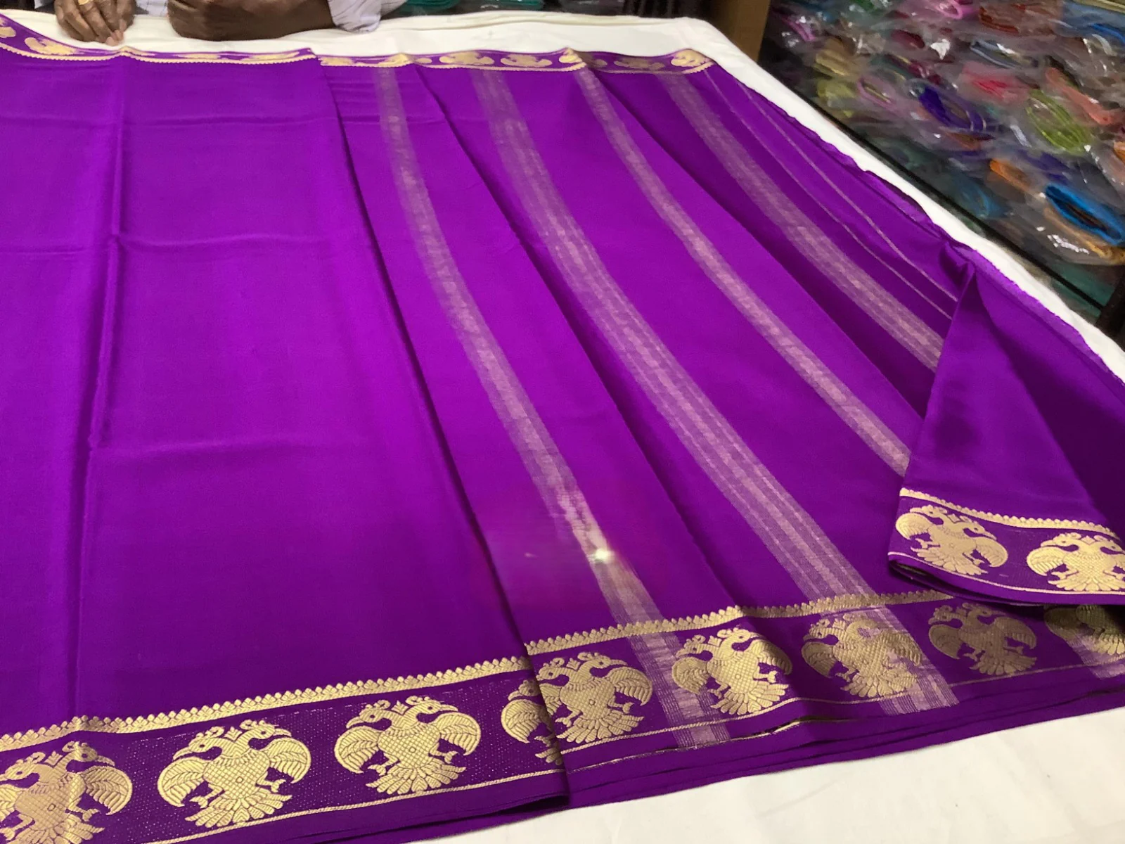 Semi Mysore Silk Saree with Stylish Contrast Color Borders 999rs - Image 4
