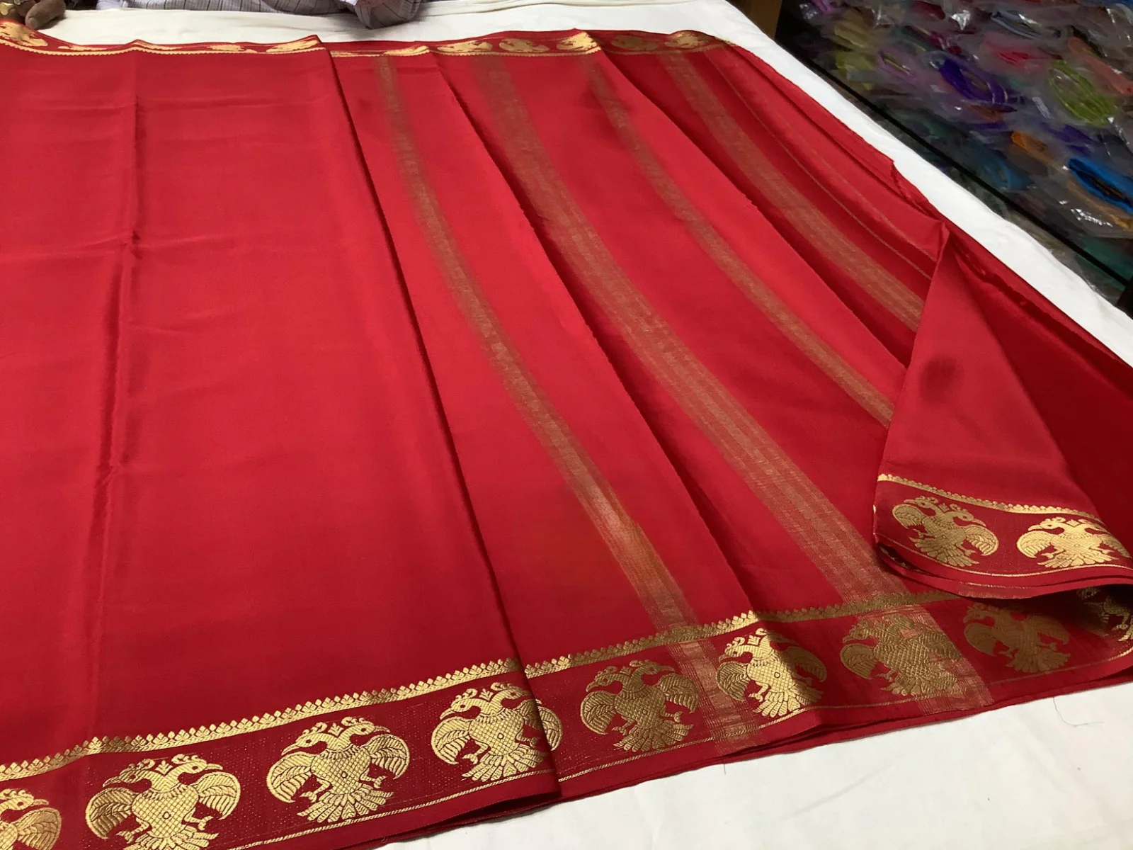 Semi Mysore Silk Saree with Stylish Contrast Color Borders 999rs - Image 5
