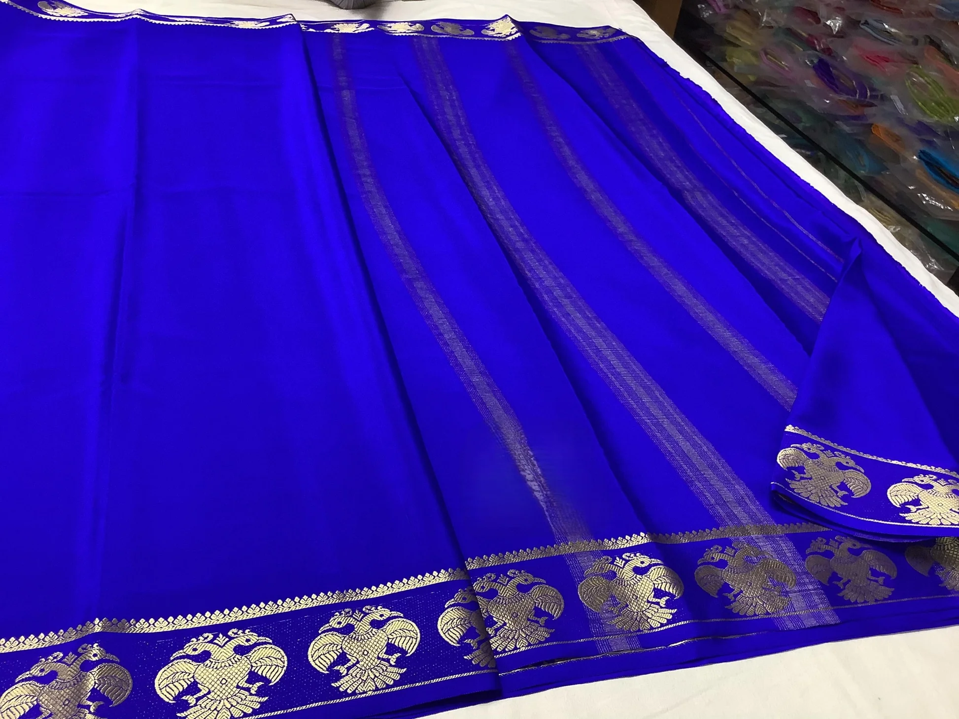 Semi Mysore Silk Saree with Stylish Contrast Color Borders 999rs - Image 6